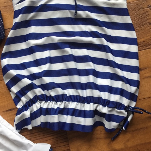 4 PC Swimsuit Bikini Tankini Blue White Striped - Picture 7 of 8